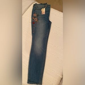 Johnny Was Taryn Skinny Jeans Mid-Rise Floral Embroidered Size 32